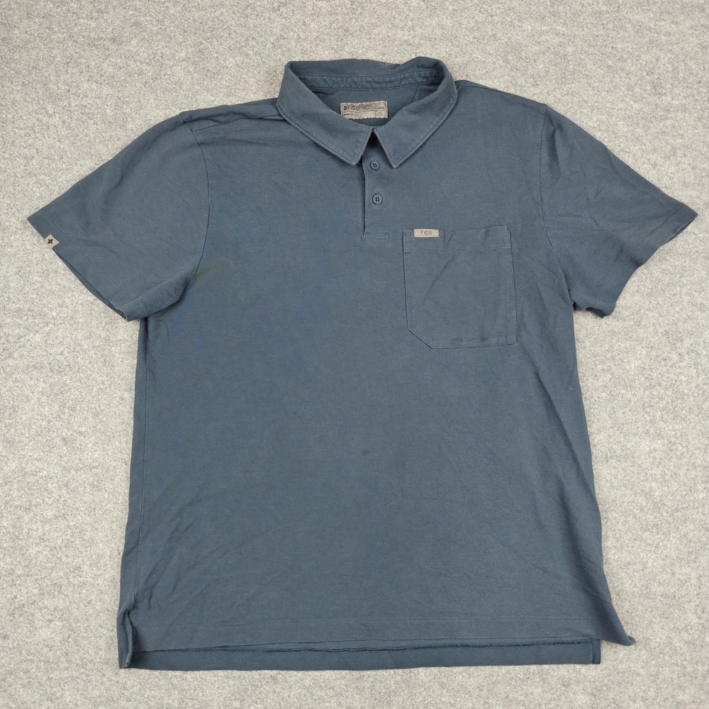 FIGS Polo Shirt Mens XL Blue FIGSPRO Pima Cotton Chest Pocket Medical Scrub